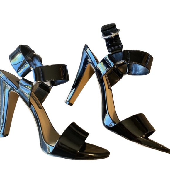 Karl Lagerfeld Paris "Cieone" Sandals, Black Patent Heels - NEW! - Picture 1 of 11
